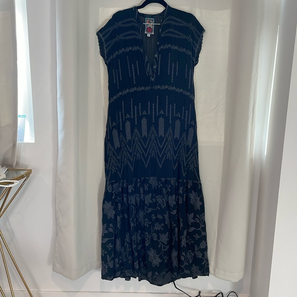 JOHNNY WAS Aria Paityn Embroidered Maxi Dress Black sz XS